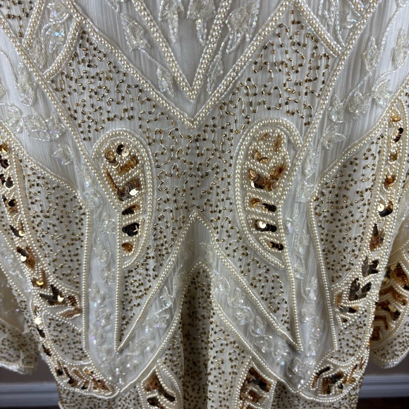 Vintage Royal Feelings Cream Ivory Embellished Beaded Evening Jacket Silk 2X - Picture 9 of 15